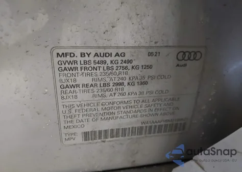 2021 Audi Q5 Premium 45 Tfsi Quattro S Tronic из США, поврежденный, VIN WA1AAAFY6M2108521